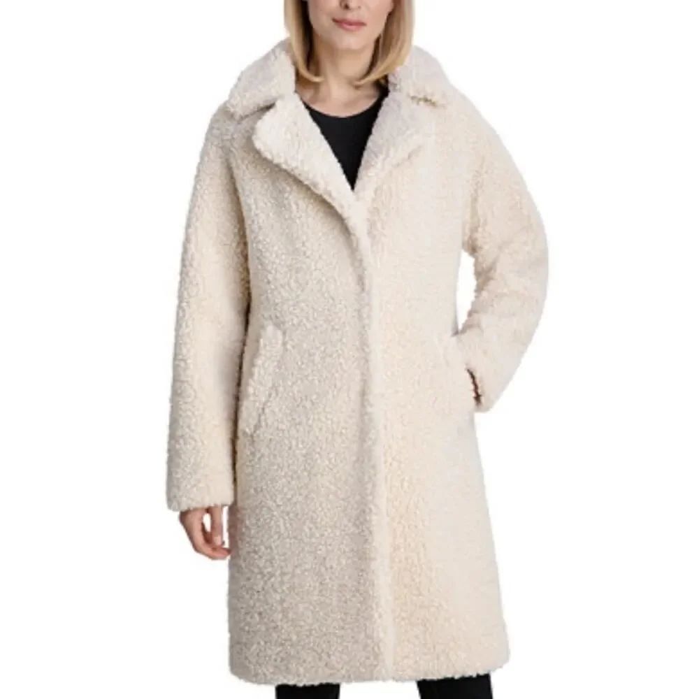 BCBGeneration Teddy Coat Cream Sherpa Notch Collar Cozy Winter XS
